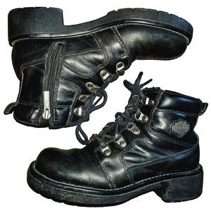 Harley-Davidson Black Leather Motorcycle Boots Sz. W8 Biker Goth Punk Streetwear